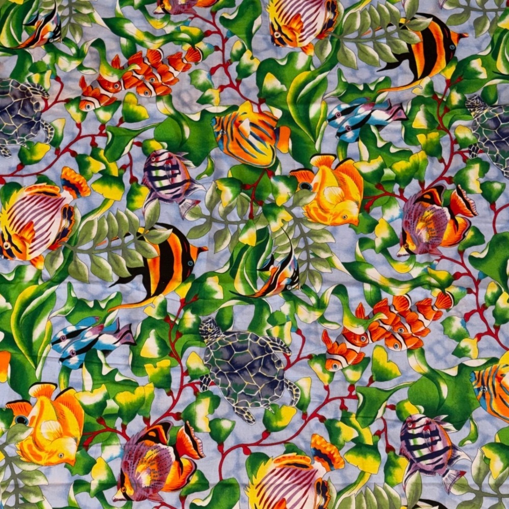 Robert Kaufman Tropical Sea Turtle Fish Reef Fabric 2 Pieces 71x40" Each OOP